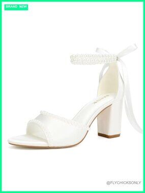 Pearl Block Heel Bridal Sandals Satin Wedding Shoes Women